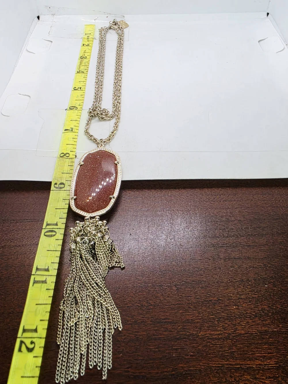 Kendra Scott Rayne Long Tassel Pendant Necklace Gold Tone Goldstone Sparkle
